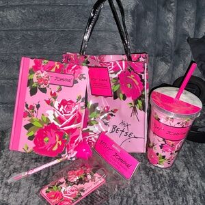 Betsey Johnson Hot Pink Rose Print Tote & Accessories